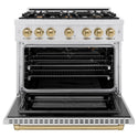 ZLINE Autograph Edition 36 in. 5.2 cu. ft. Select Gas Range with 6 Burner Cooktop and Convection Gas Oven in Satin Stainless Steel and Champagne Bronze Accents, Open Box-Great Condition