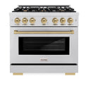 ZLINE Autograph Edition 36 in. 5.2 cu. ft. Select Gas Range with 6 Burner Cooktop and Convection Gas Oven in Satin Stainless Steel and Champagne Bronze Accents, Open Box-Great Condition