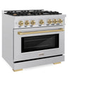 ZLINE Autograph Edition 36 in. 5.2 cu. ft. Select Gas Range with 6 Burner Cooktop and Convection Gas Oven in Satin Stainless Steel and Champagne Bronze Accents (HGRSZ-36-CB)