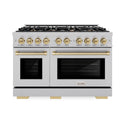 ZLINE Autograph Edition 48 in. 6.7 cu. ft. Select Double Oven Gas Range with 8 Burner Cooktop in Satin Stainless Steel and Champagne Bronze Accents, Open Box-Great Condition