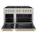 ZLINE Autograph Edition 48 in. 6.7 cu. ft. Select Double Oven Gas Range with 8 Burner Cooktop in Satin Stainless Steel and Champagne Bronze Accents, Open Box-Great Condition