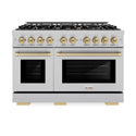 ZLINE Autograph Edition 48 in. 6.7 cu. ft. Select Double Oven Gas Range with 8 Burner Cooktop in Satin Stainless Steel and Champagne Bronze Accents, Open Box-Great Condition