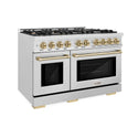 ZLINE Autograph Edition 48 in. 6.7 cu. ft. Select Double Oven Gas Range with 8 Burner Cooktop in Satin Stainless Steel and Champagne Bronze Accents, Open Box-Great Condition