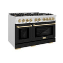 ZLINE Autograph Edition 48 in. 6.7 cu. ft. Select Double Oven Gas Range with 8 Burner Cooktop in Satin Stainless Steel with Black Matte Doors and Champagne Bronze Accents (HGRSZ-BLM-48-CB)