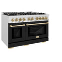 ZLINE Autograph Edition 48 in. 6.7 cu. ft. Select Double Oven Gas Range with 8 Burner Cooktop in Satin Stainless Steel with Black Matte Doors and Champagne Bronze Accents, Open Box-Great Condition