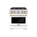 ZLINE Autograph Edition 30 in. 4.2 cu. ft. Select Gas Range with 4 Burner Cooktop and Convection Gas Oven in Satin Stainless Steel with White Matte Door and Champagne Bronze Accents, Open Box-Great Condition