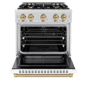 ZLINE Autograph Edition 30 in. 4.2 cu. ft. Select Gas Range with 4 Burner Cooktop and Convection Gas Oven in Satin Stainless Steel with White Matte Door and Champagne Bronze Accents, Open Box-Great Condition