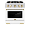 ZLINE Autograph Edition 30 in. 4.2 cu. ft. Select Gas Range with 4 Burner Cooktop and Convection Gas Oven in Satin Stainless Steel with White Matte Door and Champagne Bronze Accents (HGRSZ-WM-30-CB)