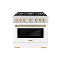 ZLINE Autograph Edition 36 in. 5.2 cu. ft. Select Gas Range with 6 Burner Cooktop and Convection Gas Oven in Satin Stainless Steel with White Matte Door and Champagne Bronze Accents, Open Box-Great Condition
