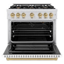 ZLINE Autograph Edition 36 in. 5.2 cu. ft. Select Gas Range with 6 Burner Cooktop and Convection Gas Oven in Satin Stainless Steel with White Matte Door and Champagne Bronze Accents, Open Box-Great Condition