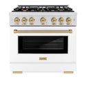 ZLINE Autograph Edition 36 in. 5.2 cu. ft. Select Gas Range with 6 Burner Cooktop and Convection Gas Oven in Satin Stainless Steel with White Matte Door and Champagne Bronze Accents, Open Box-Great Condition