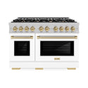ZLINE Autograph Edition 48 in. 6.7 cu. ft. Select Double Oven Gas Range with 8 Burner Cooktop in Satin Stainless Steel with White Matte Doors and Champagne Bronze Accents, Open Box-Great Condition
