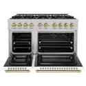 ZLINE Autograph Edition 48 in. 6.7 cu. ft. Select Double Oven Gas Range with 8 Burner Cooktop in Satin Stainless Steel with White Matte Doors and Champagne Bronze Accents, Open Box-Great Condition