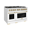 ZLINE Autograph Edition 48 in. 6.7 cu. ft. Select Double Oven Gas Range with 8 Burner Cooktop in Satin Stainless Steel with White Matte Doors and Champagne Bronze Accents (HGRSZ-WM-48-CB)