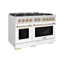 ZLINE Autograph Edition 48 in. 6.7 cu. ft. Select Double Oven Gas Range with 8 Burner Cooktop in Satin Stainless Steel with White Matte Doors and Champagne Bronze Accents, Open Box-Great Condition