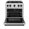 ZLINE Autograph Edition 30 in. 4.2 cu. ft. Select Gas Range with 4 Burner Cooktop and Convection Gas Oven in Satin Stainless Steel and Matte Black Accents, Open Box-Great Condition