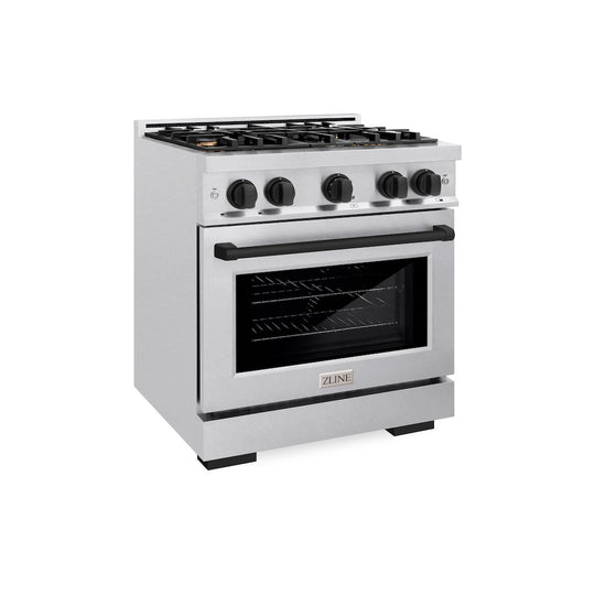 ZLINE Autograph Edition 30 in. 4.2 cu. ft. Select Gas Range with 4 Burner Cooktop and Convection Gas Oven in Satin Stainless Steel and Matte Black Accents, Open Box-Great Condition