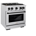 ZLINE Autograph Edition 30 in. 4.2 cu. ft. Select Gas Range with 4 Burner Cooktop and Convection Gas Oven in Satin Stainless Steel and Matte Black Accents, Open Box-Great Condition