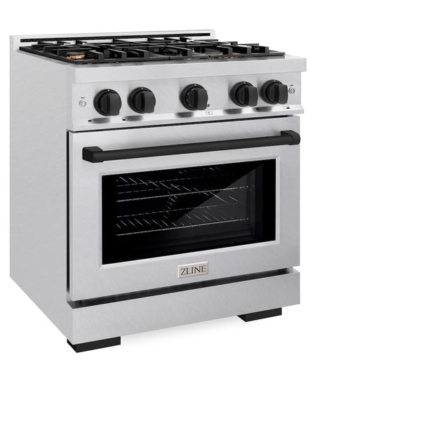 ZLINE Autograph Edition 30 in. 4.2 cu. ft. Select Gas Range with 4 Burner Cooktop and Convection Gas Oven in Satin Stainless Steel and Matte Black Accents, Open Box-Great Condition