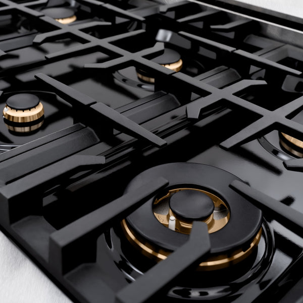ZLINE Autograph Edition 36 in. 5.2 cu. ft. Select Gas Range with 6 Burner Cooktop and Convection Gas Oven in Satin Stainless Steel and Matte Black Accents, Open Box-Great Condition