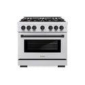 ZLINE Autograph Edition 36 in. 5.2 cu. ft. Select Gas Range with 6 Burner Cooktop and Convection Gas Oven in Satin Stainless Steel and Matte Black Accents, Open Box-Great Condition