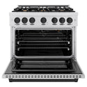 ZLINE Autograph Edition 36 in. 5.2 cu. ft. Select Gas Range with 6 Burner Cooktop and Convection Gas Oven in Satin Stainless Steel and Matte Black Accents, Open Box-Great Condition