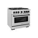 ZLINE Autograph Edition 36 in. 5.2 cu. ft. Select Gas Range with 6 Burner Cooktop and Convection Gas Oven in Satin Stainless Steel and Matte Black Accents, Open Box-Great Condition