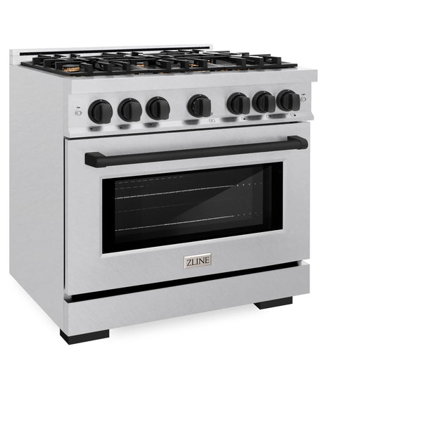 ZLINE Autograph Edition 36 in. 5.2 cu. ft. Select Gas Range with 6 Burner Cooktop and Convection Gas Oven in Satin Stainless Steel and Matte Black Accents (HGRSZ-36-MB)