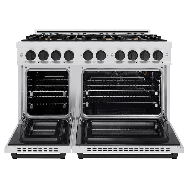 ZLINE Autograph Edition 48 in. 6.7 cu. ft. Select Double Oven Gas Range with 8 Burner Cooktop in Satin Stainless Steel and Matte Black Accents, Open Box-Great Condition