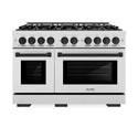 ZLINE Autograph Edition 48 in. 6.7 cu. ft. Select Double Oven Gas Range with 8 Burner Cooktop in Satin Stainless Steel and Matte Black Accents (HGRSZ-48-MB)