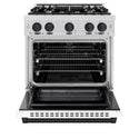 ZLINE Autograph Edition 30 in. 4.2 cu. ft. Select Gas Range with 4 Burner Cooktop and Convection Gas Oven in Satin Stainless Steel with White Matte Door and Matte Black Accents (HGRSZ-WM-30-MB)