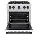 ZLINE Autograph Edition 30 in. 4.2 cu. ft. Select Gas Range with 4 Burner Cooktop and Convection Gas Oven in Satin Stainless Steel with White Matte Door and Matte Black Accents, Open Box-Great Condition