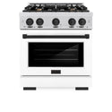 ZLINE Autograph Edition 30 in. 4.2 cu. ft. Select Gas Range with 4 Burner Cooktop and Convection Gas Oven in Satin Stainless Steel with White Matte Door and Matte Black Accents, Open Box-Great Condition