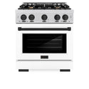 ZLINE Autograph Edition 30 in. 4.2 cu. ft. Select Gas Range with 4 Burner Cooktop and Convection Gas Oven in Satin Stainless Steel with White Matte Door and Matte Black Accents (HGRSZ-WM-30-MB)