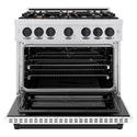 ZLINE Autograph Edition 36 in. 5.2 cu. ft. Select Gas Range with 6 Burner Cooktop and Convection Gas Oven in Satin Stainless Steel with White Matte Door and Matte Black Accents, Open Box-Great Condition