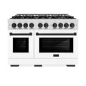 ZLINE Autograph Edition 48 in. 6.7 cu. ft. Select Double Oven Gas Range with 8 Burner Cooktop in Satin Stainless Steel with White Matte Doors and Matte Black Accents, Open Box-Great Condition