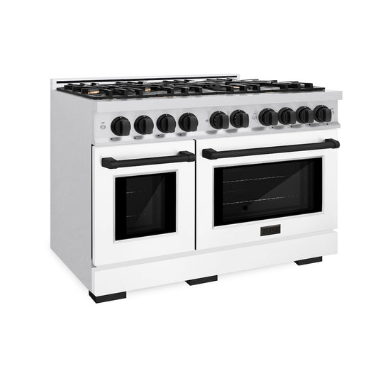 ZLINE Autograph Edition 48 in. 6.7 cu. ft. Select Double Oven Gas Range with 8 Burner Cooktop in Satin Stainless Steel with White Matte Doors and Matte Black Accents, Open Box-Great Condition