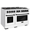 ZLINE Autograph Edition 48 in. 6.7 cu. ft. Select Double Oven Gas Range with 8 Burner Cooktop in Satin Stainless Steel with White Matte Doors and Matte Black Accents (HGRSZ-WM-48-MB)