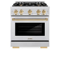 ZLINE Autograph Edition 30 in. 4.2 cu. ft. Select Dual Fuel Range with 4 Burner Gas Cooktop and Electric Convection Oven in Satin Stainless Steel with Polished Gold Accents, Open Box-Great Condition