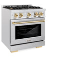 ZLINE Autograph Edition 30 in. 4.2 cu. ft. Select Dual Fuel Range with 4 Burner Gas Cooktop and Electric Convection Oven in Satin Stainless Steel with Polished Gold Accents, Open Box-Great Condition