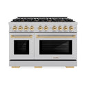 ZLINE Autograph Edition 48 in. 6.7 cu. ft. Select Double Oven Dual Fuel Range with 8 Burner Gas Cooktop in Satin Stainless Steel and Polished Gold Accents, Open Box-Great Condition