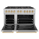 ZLINE Autograph Edition 48 in. 6.7 cu. ft. Select Double Oven Dual Fuel Range with 8 Burner Gas Cooktop in Satin Stainless Steel and Polished Gold Accents, Open Box-Great Condition