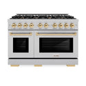 ZLINE Autograph Edition 48 in. 6.7 cu. ft. Select Double Oven Dual Fuel Range with 8 Burner Gas Cooktop in Satin Stainless Steel and Polished Gold Accents, Open Box-Great Condition