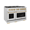 ZLINE Autograph Edition 48 in. 6.7 cu. ft. Select Double Oven Dual Fuel Range with 8 Burner Gas Cooktop in Satin Stainless Steel and Polished Gold Accents, Open Box-Great Condition