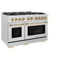 ZLINE Autograph Edition 48 in. 6.7 cu. ft. Select Double Oven Dual Fuel Range with 8 Burner Gas Cooktop in Satin Stainless Steel and Polished Gold Accents, Open Box-Great Condition