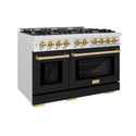 ZLINE Autograph Edition 48 in. 6.7 cu. ft. Select Double Oven Dual Fuel Range with 8 Burner Gas Cooktop in Satin Stainless Steel with Black Matte Doors and Polished Gold Accents, Open Box-Great Condition