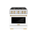 ZLINE Autograph Edition 30 in. 4.2 cu. ft. Select Dual Fuel Range with 4 Burner Gas Cooktop and Electric Convection Oven in Satin Stainless Steel with White Matte Door and Polished Gold Accents, Open Box-Great Condition