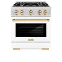 ZLINE Autograph Edition 30 in. 4.2 cu. ft. Select Dual Fuel Range with 4 Burner Gas Cooktop and Electric Convection Oven in Satin Stainless Steel with White Matte Door and Polished Gold Accents, Open Box-Great Condition