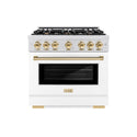 ZLINE Autograph Edition 36 in. 5.2 cu. ft. Select Dual Fuel Range with 6 Burner Gas Cooktop and Electric Convection Oven in Satin Stainless Steel with White Matte Door and Polished Gold Accents, Open Box-Great Condition