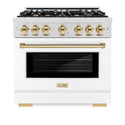 ZLINE Autograph Edition 36 in. 5.2 cu. ft. Select Dual Fuel Range with 6 Burner Gas Cooktop and Electric Convection Oven in Satin Stainless Steel with White Matte Door and Polished Gold Accents, Open Box-Great Condition